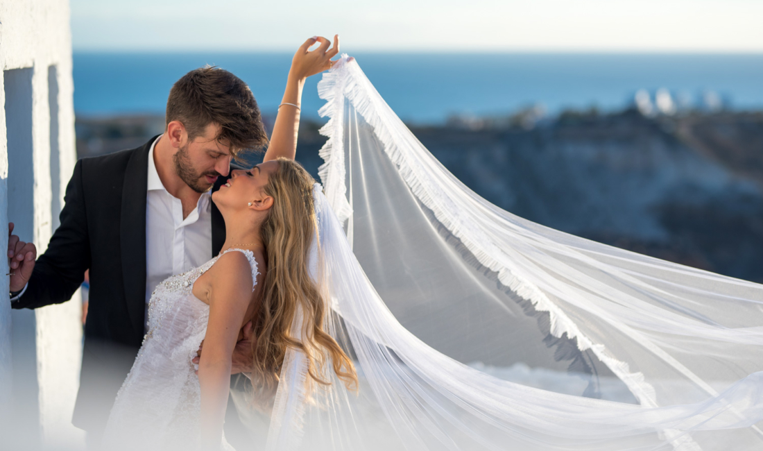 Wedding kiss in Santorini